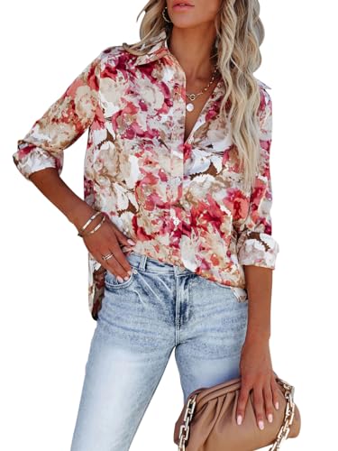 Blouses for Women Aesthetic Button Down Shirts Long Sleeve Dressy Casual Floral Tops Fall Outfits for Women 2025 Trendy