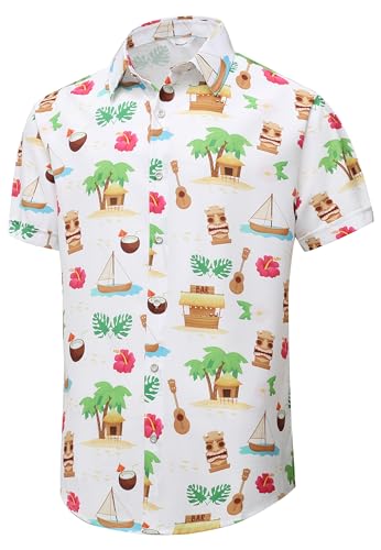 41L-4hXPxGL.jpg Mens Hawaiian Shirt, Short Sleeves Button Down Beach Clothing, Unisex Summer Flamingos Casual Aloha Floral Shirts