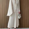 Women's Skirt Suit Summer Long Sleeve Casual Blazer Slim Pleated Skirt 2 Piece Set for Women