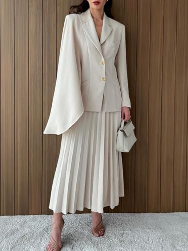 Women's Skirt Suit Summer Long Sleeve Casual Blazer Slim Pleated Skirt 2 Piece Set for Women
