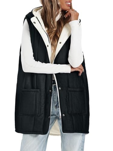 41LY2odbmAL.jpg Womens Long Puffer Vests Outerwear Hooded Button Down Gilet Sleeveless Warm Winter Coats Jackets