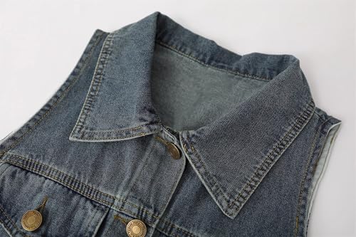 41LdVYxPfzL.jpg Retro Sleeveless Vest Waist Denim Wide Leg Pants Twopiece Suit for Women