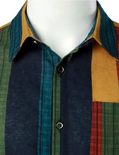 41Lj7RNoBL.jpg Men's Cotton Linen Vintage Pattern Printed Old Style Shirt Casual Short Sleeve Button Down Retro Shirts