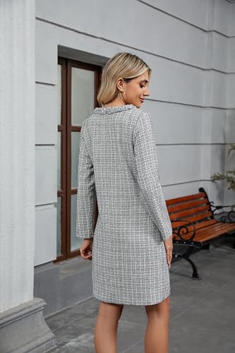 41Mo6hksBgL.jpg Women's Long Sleeve Tweed Mini Dress Business Work Short Dress Elegant Cute Party Dresses
