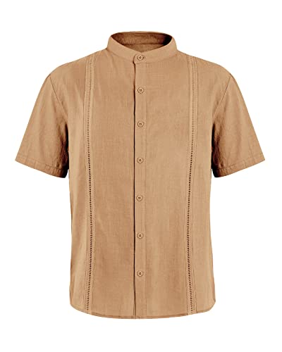 41MqTgdwnGL.jpg Mens Short Sleeve Cuban Camp Guayabera Shirt Linen Cotton Hippie Beach Button Down Shirts