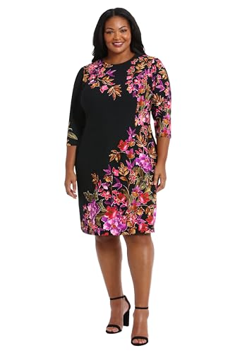 41O6peRXwGL.jpg Women's Crew Neck Knee Length 3/4 Sleeve Cascade Print Occasion Event Office Polished Chic Dress