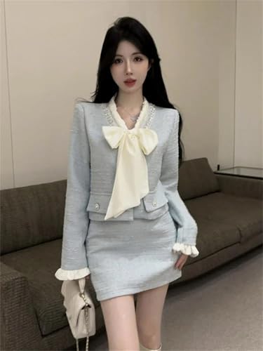 41OPy1ZjalL.jpg Women Korean Fashion Chic Skirt Sets 2 Piece Outfit French Elegant Jacket Coat Mini Skirt Suits
