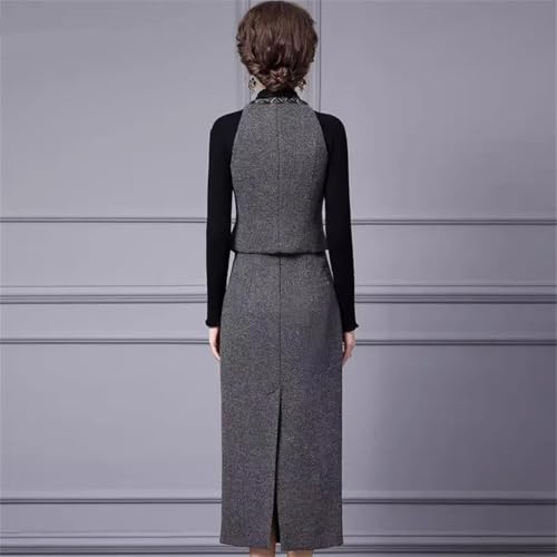 41OdHbjpijL.jpg Women Elegant Office and Business Suit V-Neck Long-Sleeved Single-Breasted Tank Skirt 2 Piece Set