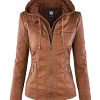41OgnlPvU9L.jpg Women's Faux Leather Moto Biker Jacket Coat with Removable or Non-Removable Hood