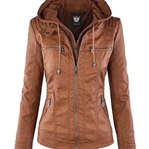 41OgnlPvU9L.jpg Women's Faux Leather Moto Biker Jacket Coat with Removable or Non-Removable Hood