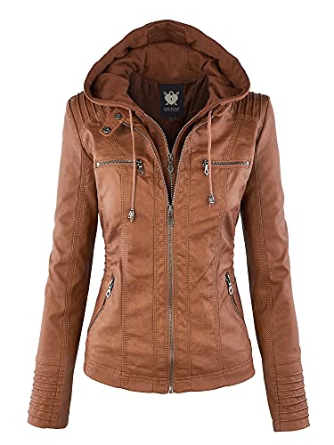 41OgnlPvU9L.jpg Women's Faux Leather Moto Biker Jacket Coat with Removable or Non-Removable Hood