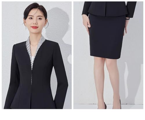 41PIDHkY3FL.jpg Women Long Sleeve Slim Fit Suit Jacket Midi Wrap Hip Pencil Skirt 2 Piece Sets Business Casual Sutis