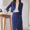 41PpeYaN2qL.jpg Women Solid Long Sleeve Notch Collar Cropped Jacket High Waist Split Straight Pencil Skirt 2 Piece Suits Sets