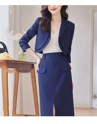 41PpeYaN2qL.jpg Women Solid Long Sleeve Notch Collar Cropped Jacket High Waist Split Straight Pencil Skirt 2 Piece Suits Sets