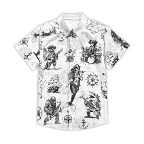41PspGC3DaL.jpg Funny Pirate Hawaiian Shirt Men's Aloha Shirt Summer Beach Vacation Short Sleeve Casual Button Down Shirt