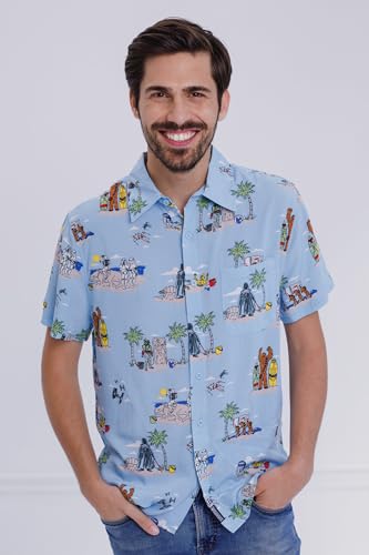 41QQdM2FZvL.jpg Chewbacca Darth Vader R2-D2 Stormtrooper TIE Fighter X-Wing Matching Family Hawaiian Button Down Shirt Adult