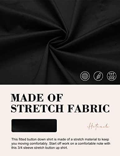 41Qz2jA2NtL.jpg Women's Basic Button Down Shirts 3/4 Sleeve Stretch Button Up Dress Shirt Slim Fit Waitress Work Shirts