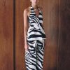 Pants Sets 2 Piece Outfits for Women Zebra Print Halter Vest Top and Wide Leg Pants Dailywear Summer Vacation Sets