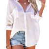 41T5ACpIhL.jpg Button Down Swim Cover Up Shirt Sexy Long Sleeve Beach Blouse Bathing Suit Cover Ups for Women