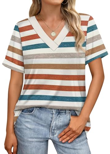 41TFMvKNmPL.jpg Womens Summer Tops Short Sleeve Basic Casual V Neck T Shirts Trendy Fashion 2025