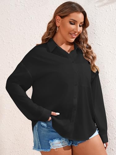 41TGsXUN2EL.jpg Women's Plus Size Button Down Shirts Long Sleeve Polo Blouses Fall Business Casual Tops with Pocket
