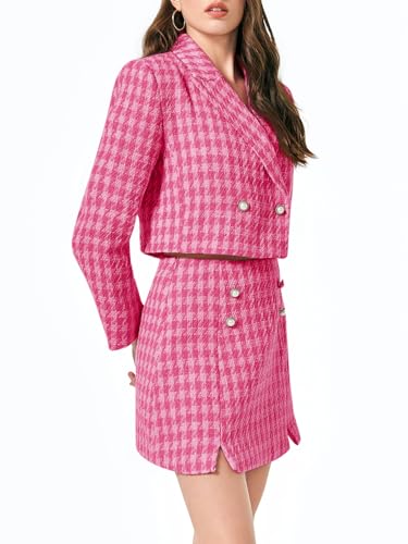 Womens Cropped Tweed Blazer Sets 2 Piece Outfits and Mini Skirt Sets Business Casual Suits