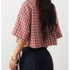 41U4GIpgkrL.jpg Women's Button Down Vintage Plaid Shirts Short Sleeve Crop Blouses Preppy Clothes