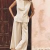 Summer Sets Women 2 Piece Outfits for Formal Interview Linen Sleeveless Vest Leisure Pants Outfits for Women Casual