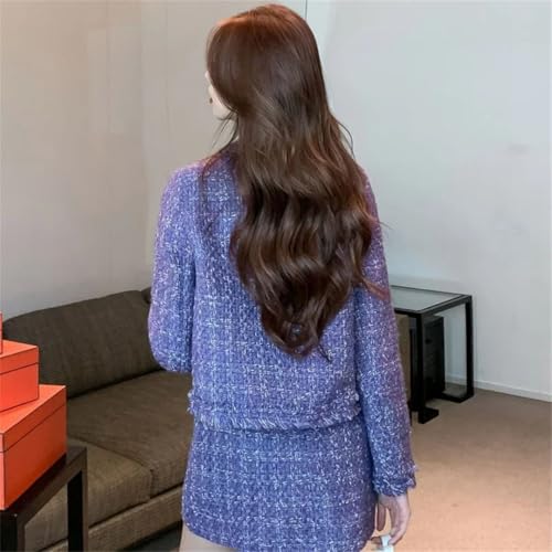 41VtEbrgvZL.jpg Women's Tweed Two Pieces Set Winter Long Sleeves Jacket Coat + Office Skirt Suits