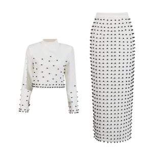 41Vvhbqc5TL.jpg Women's Skirt Suit Spring Autumn Cropped Stand Collar Long Sleeve Top Slim Fit Skirt 2 Piece Set