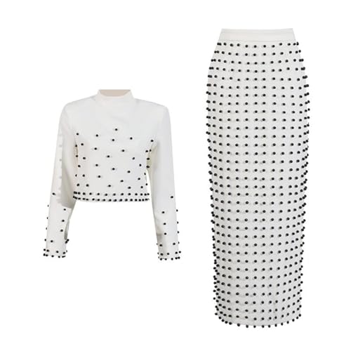 41Vvhbqc5TL.jpg Women's Skirt Suit Spring Autumn Cropped Stand Collar Long Sleeve Top Slim Fit Skirt 2 Piece Set