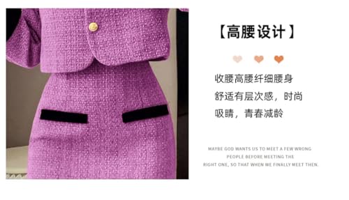 41W3DpTSp4L.jpg Women Vintage Tweed Two Piece Set Short Coat + Bodycon Skirt Suits Winter Elegant 2 Piece
