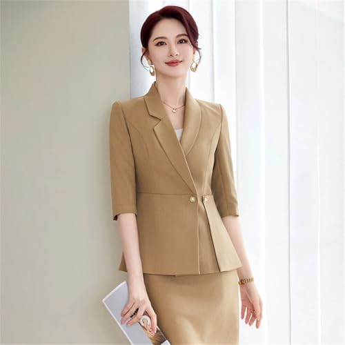 41WpO1cMSpL.jpg Women's Solid Lapel Button Half-Sleeved Slim Office Suit Jacket and Skirt Two-Piece Set