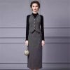 41XIqeaVUCL.jpg Women Elegant Office and Business Suit V-Neck Long-Sleeved Single-Breasted Tank Skirt 2 Piece Set
