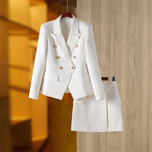 Women Double Breasted Long Sleeve Blazers Pencil Skirt Set Professional Office Work Wear Business Suit
