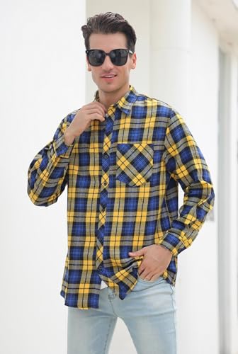 41XPtpck7rL.jpg Men's Casual Plaid Flannel Long Sleeve Button Down Shirt