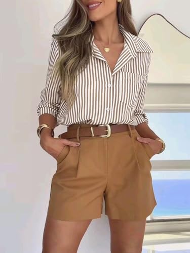 Striped Button Down Shirts for Women Dress Shirts Long Sleeve Casual Collared Office Work Shirt with Pocket