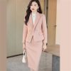41Xhd7fZKRL.jpg Women's Solid Color Lapel Long Sleeve Single Button Slim Fit Suit Jacket and Skirt Set