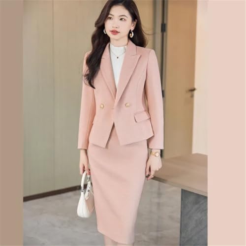 41Xhd7fZKRL.jpg Women's Solid Color Lapel Long Sleeve Single Button Slim Fit Suit Jacket and Skirt Set