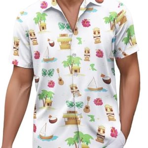 41XnpO-GHL.jpg Mens Hawaiian Shirt, Short Sleeves Button Down Beach Clothing, Unisex Summer Flamingos Casual Aloha Floral Shirts