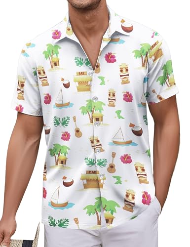 41XnpO-GHL.jpg Mens Hawaiian Shirt, Short Sleeves Button Down Beach Clothing, Unisex Summer Flamingos Casual Aloha Floral Shirts
