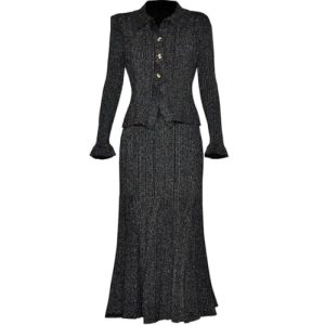 41YYI7jwTuL.jpg Women Suit Turn-Down Collar Single-Breasted Long-Sleeved Tops Elastic Waist Slim Skirt 2 Piece Set