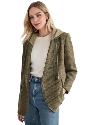 41YwWSLm0gL.jpg 2025 Women's Spring Hooded Blazer Jacket Double-Breasted Oversize Loose Fully-Lined Work Office Suit with Pockets