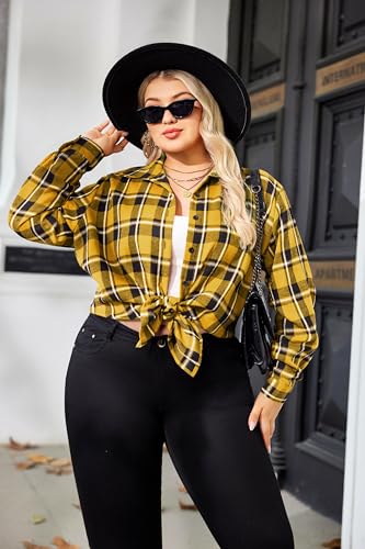 41ZQqcwLRxL.jpg Womens Plus Size Flannel Shirts Plaid Shirts Long Sleeves Casual Button Down Collared Shacket Tops