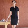 41ZYOHZYO0L.jpg Women's Solid Color Short-Sleeved V-Neck Single-Breasted Bow-Decorated Suit Skirt Two-Piece Suit