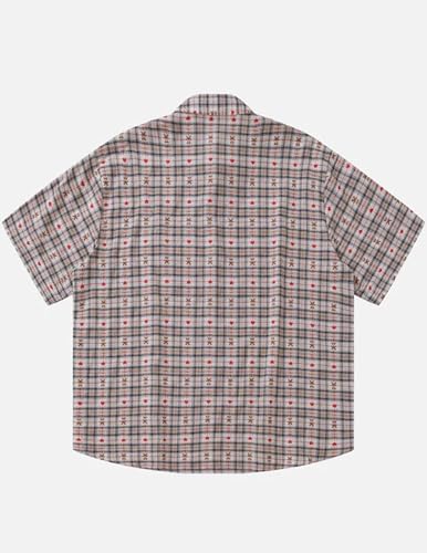 41Zbu-gsr8L.jpg Cut-Out Heart Short Sleeve Shirt Collar Button Down Plaid Casual Tshirt Tops