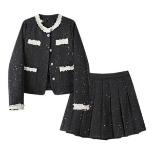 41aZSO21NCL.jpg Set Female Winter Short Jacket Pleated Skirt Two-Piece Set