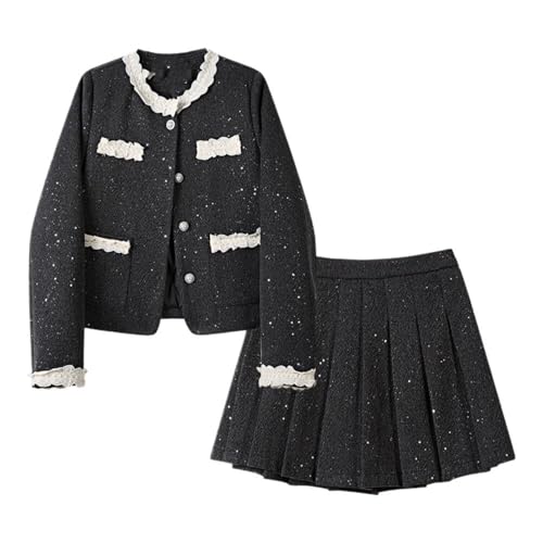 41aZSO21NCL.jpg Set Female Winter Short Jacket Pleated Skirt Two-Piece Set