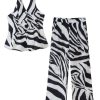 Pants Sets 2 Piece Outfits for Women Zebra Print Halter Vest Top and Wide Leg Pants Dailywear Summer Vacation Sets