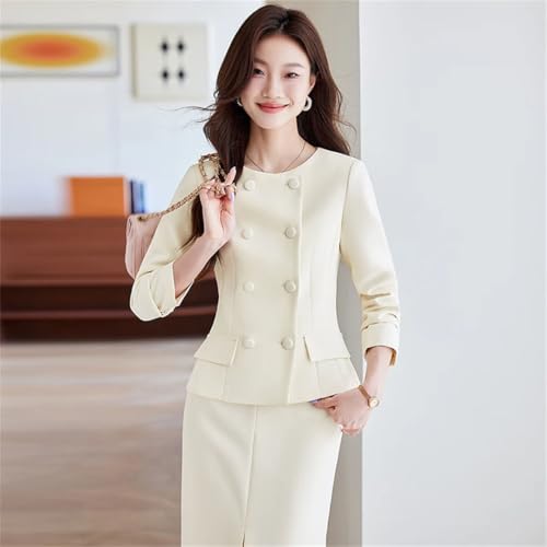 41aoA76frbL.jpg Women 2 Pieces Set Double Breasted Blazer Elegant A Line Knee Length Slit Stirts Women Work Wear